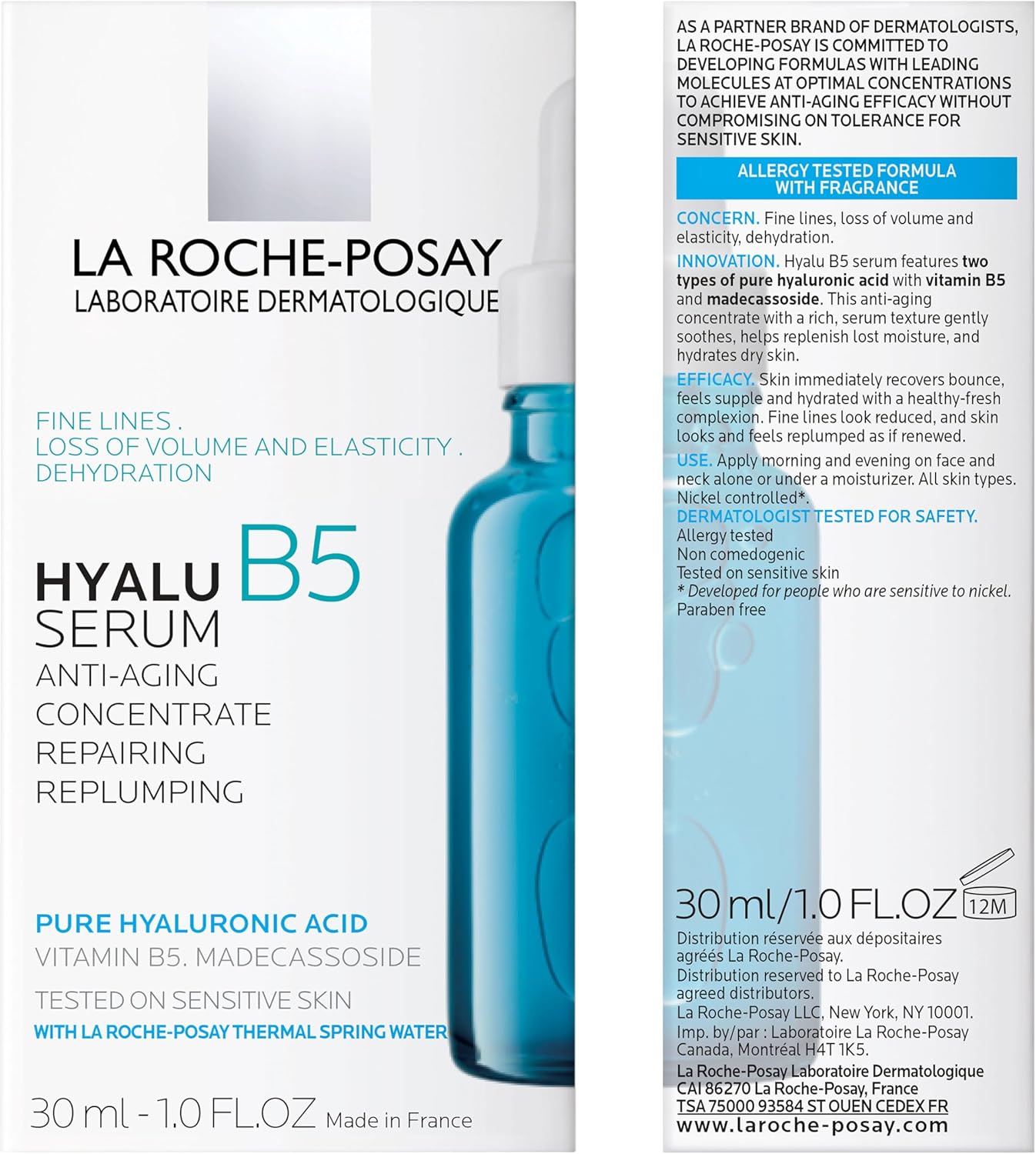 La Roche Posay Hyalu B5 Pure Hyaluronic Acid Serum for Face, with Vitamin B5. Anti-Aging Serum Concentrate for Fine Lines. Hydrating, Repairing, Replumping. Suitable for Sensitive Skin