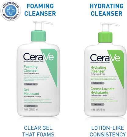 CeraVe Foaming Cleanser  Face and Body Wash for Normal to Oily Skin with Hyaluronic Acid, Niacinamide and Ceramides Fragrance Free Paraben Free  16Oz, 473 ML