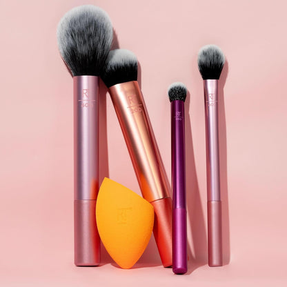 REAL TECHNIQUES The Everyday Essentials set from gives you 5 essential tools to master any look tapered, soft and fluffy bristles. Blend powder blush evenly for a smooth, natural look