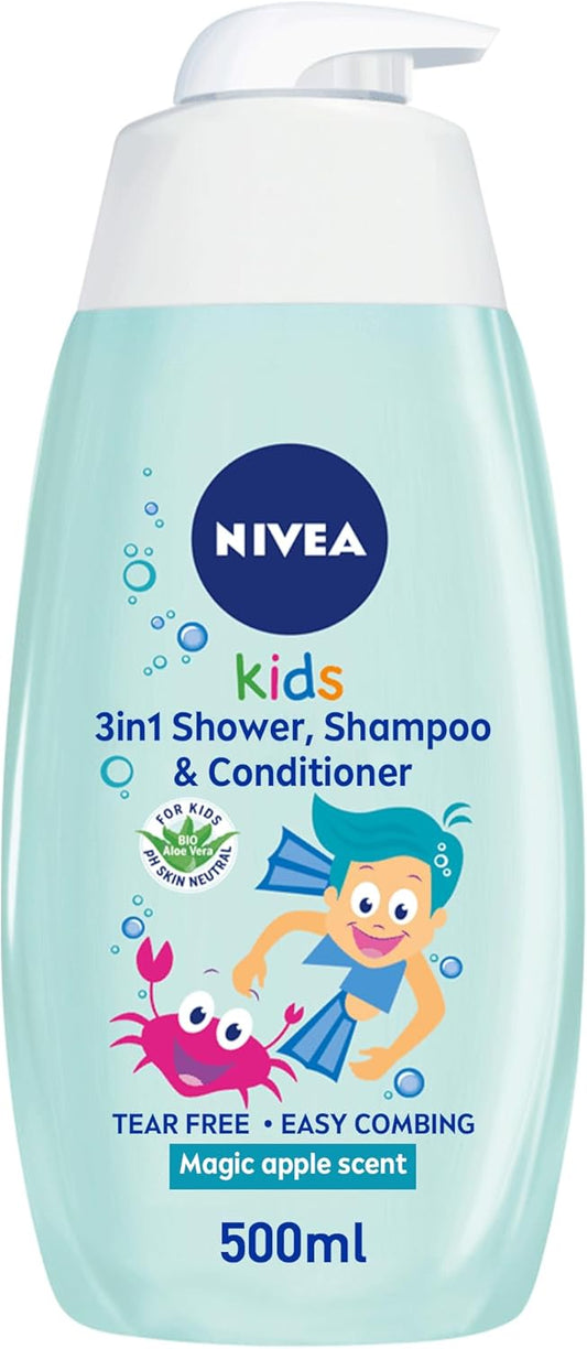 NIVEA Kids 3in1 Shower & Shampoo Bath, Bio Aloe Vera Apple Scent, 500ml