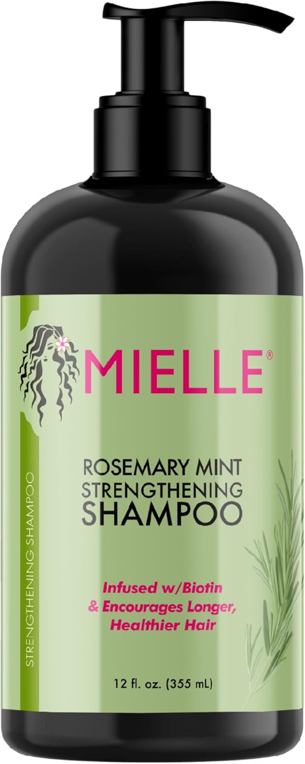 Mielle Organics Rosemary Mint Strengthening Shampoo Infused with Biotin, Cleanses and Helps Strengthen Weak and Brittle Hair, 12 Ounces