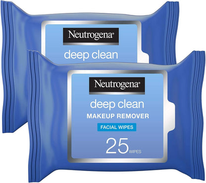 Neutrogena Deep Clean Makeup Remover, Pack of 2x25 Wipes, Oil-Free Formula Infused with a Light Cleansing Lotion for Extra Skin Care, Removes all types makeup, even waterproof mascara