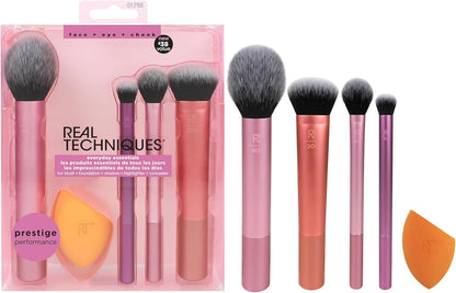 REAL TECHNIQUES The Everyday Essentials set from gives you 5 essential tools to master any look tapered, soft and fluffy bristles. Blend powder blush evenly for a smooth, natural look