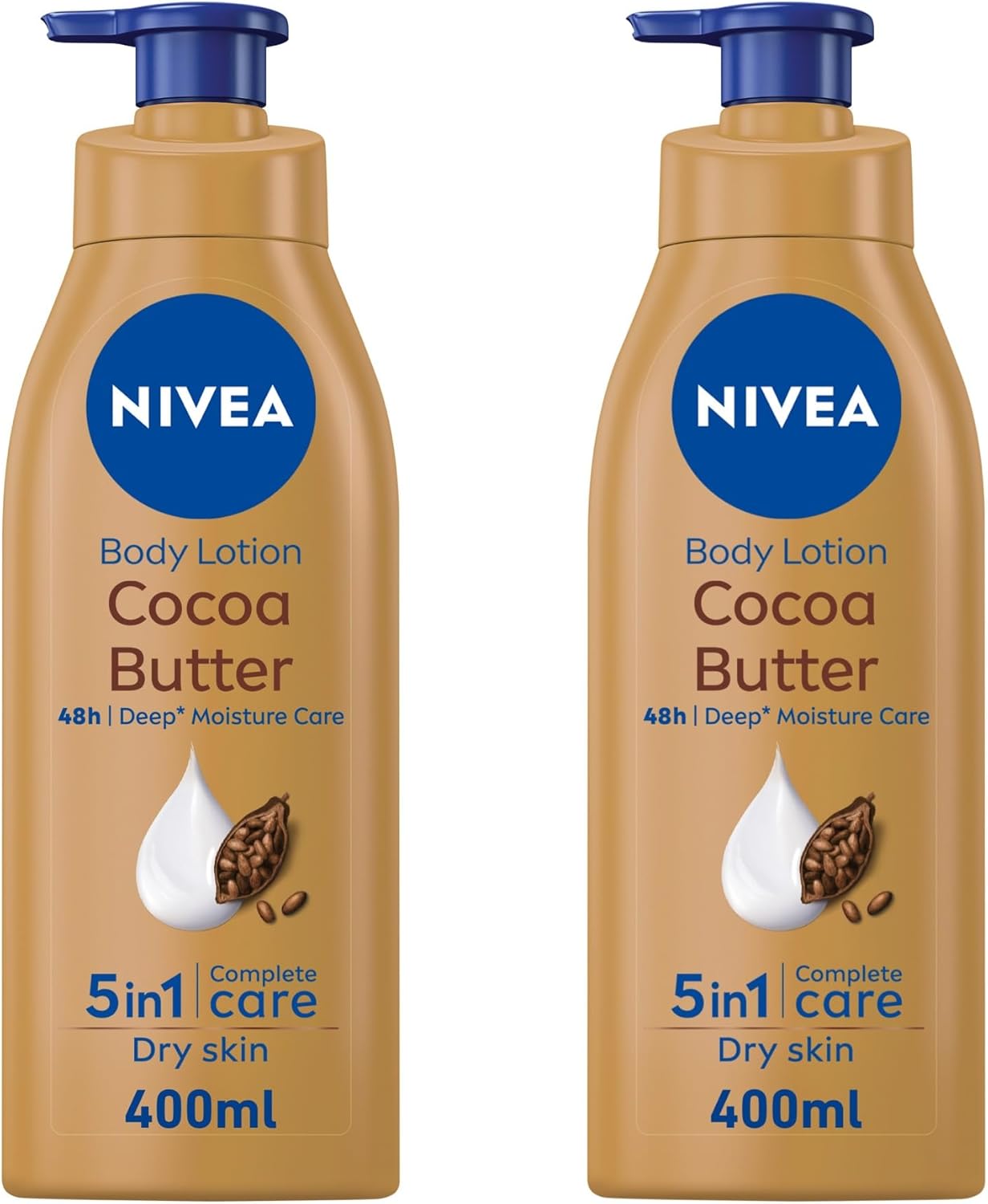 NIVEA Body Lotion for Dry to Very Dry Skin, Rich Nourishing, 5in1 Complete Care, 48H Intense Moisture, 2x400ml, Pack of 2