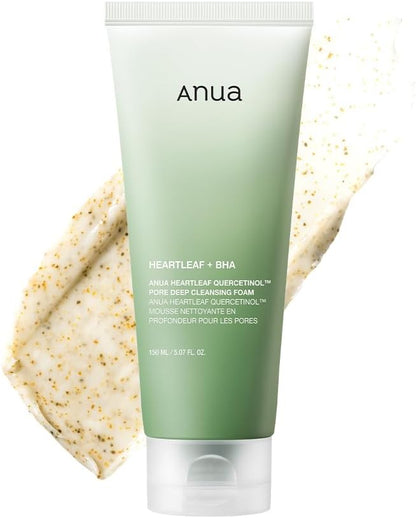 Auna Heartleaf Quercetinol Pore Deep Cleansing Foam, Facial Cleanser, for Double Cleansing, BHA, Hyaluronic Acid, Glycerin, Face Wash, Blackhead Remover, (150ml/5.07 fl.oz.)