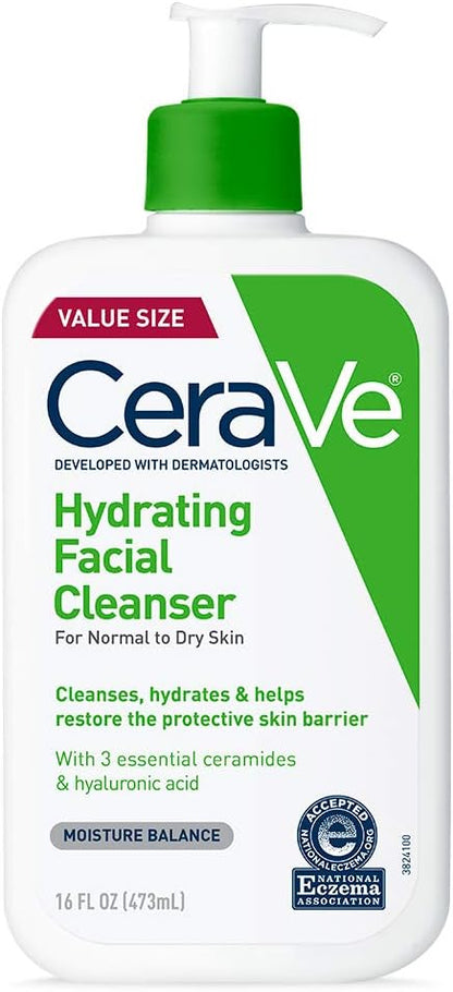 CeraVe Hydrating Facial Cleanser  Moisturizing Non-Foaming Face Wash with Hyaluronic Acid, Ceramides and Glycerin  Fragrance Free Paraben Free  16 Fluid Ounce