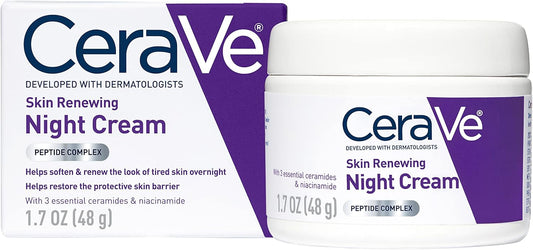 CeraVe Skin Renewing Night Cream | Niacinamide, Peptide Complex, and Hyaluronic Acid Moisturizer for Face | 1.7 Ounce