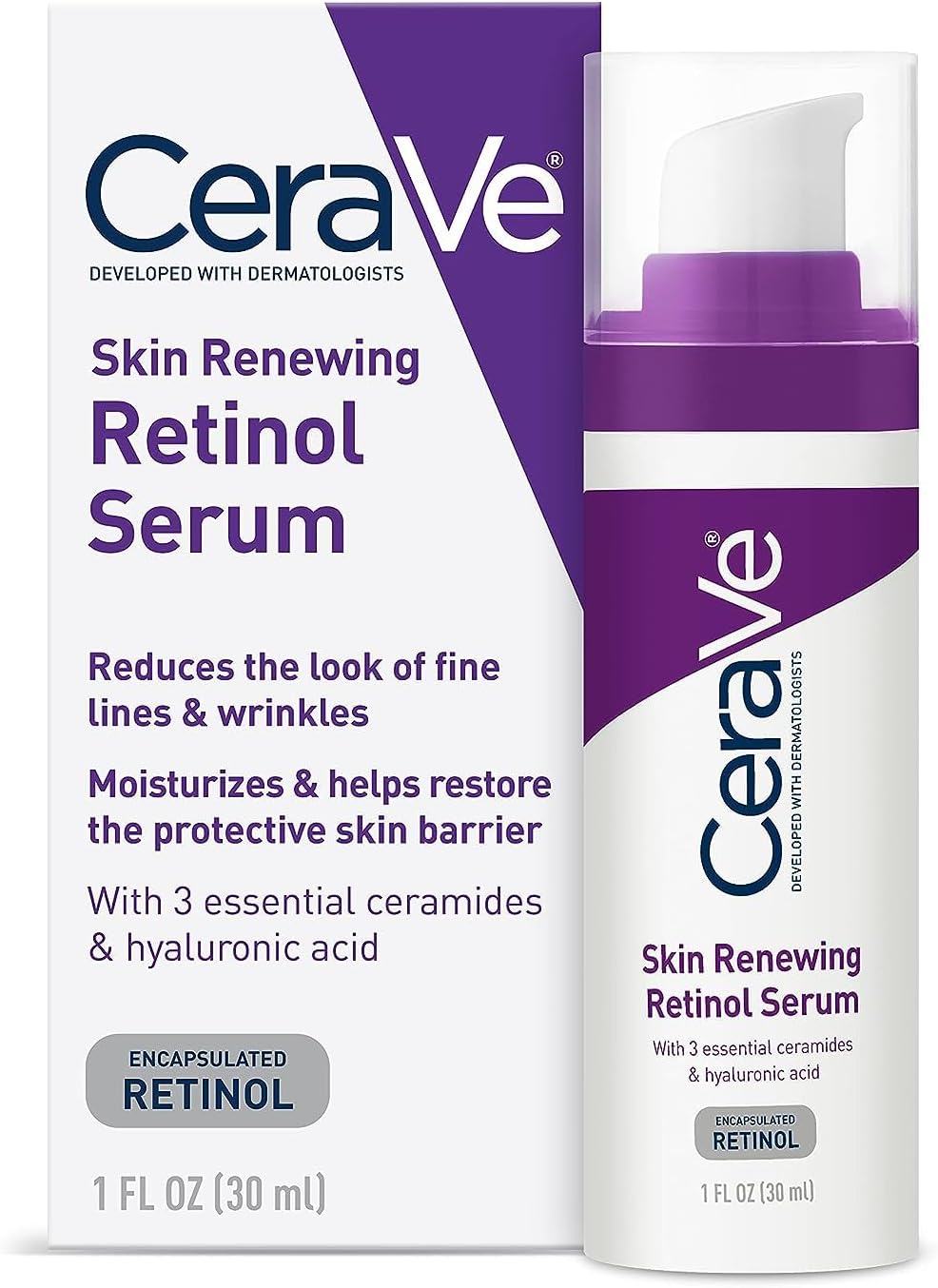 CeraVe Anti Aging Retinol Serum 1 Ounce Cream Serum for Smoothing Fine Lines and Skin Brightening Fragrance Free, 1 Fl Oz