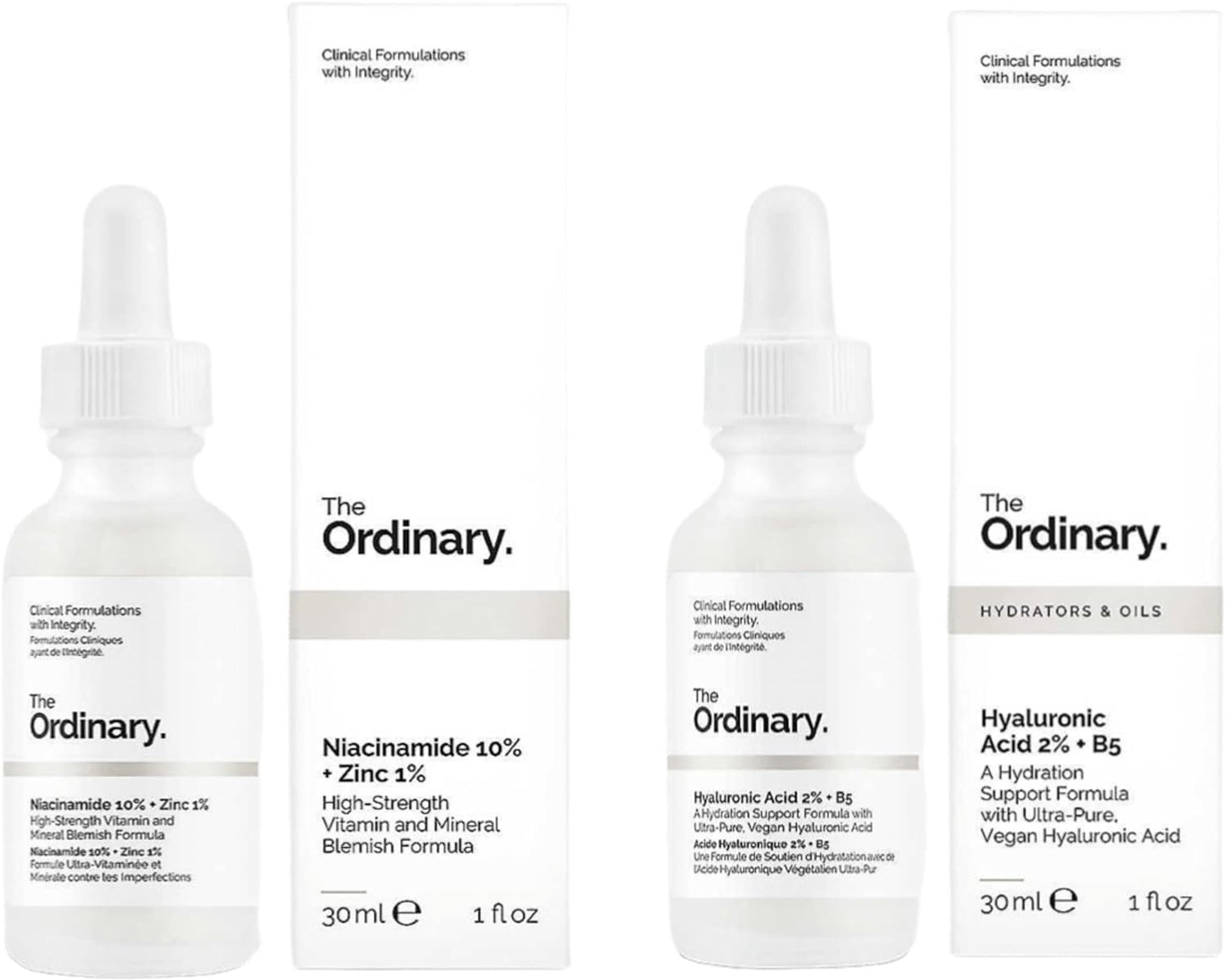 The Ordinary Hyaluronic Acid with 2% + B5 (30ml) and The Ordinary Niacinamide 10% + Zinc 1% (30ml) Bundle Face Care Set