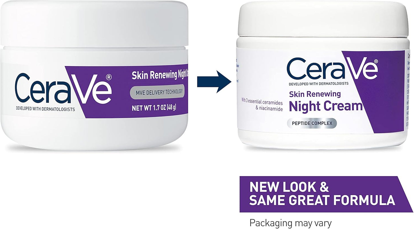 CeraVe Skin Renewing Night Cream | Niacinamide, Peptide Complex, and Hyaluronic Acid Moisturizer for Face | 1.7 Ounce