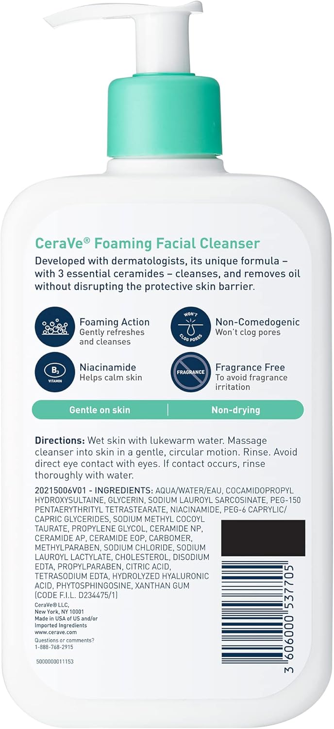 CeraVe CeraVe Foaming Facial Cleanser | Makeup Remover and Daily Face Wash for Oily Skin, 473 Ml