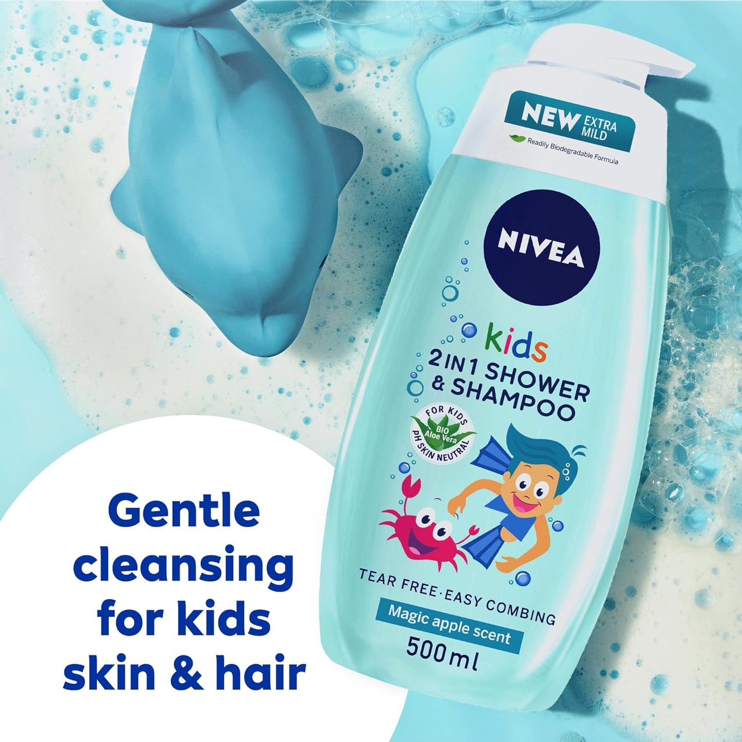 NIVEA Kids 3in1 Shower & Shampoo Bath, Bio Aloe Vera Apple Scent, 500ml