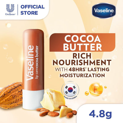 Vaseline Lip Therapy Cocoa Butter Lip Balm With Pure Jelly| Cocoa Butter & Shea Butter For Soft & Glowing Lips| Nourishes & Protects Lips| Non-greasy Lip Moisturizer for Naturally Tinted Lips| 4.8 gm