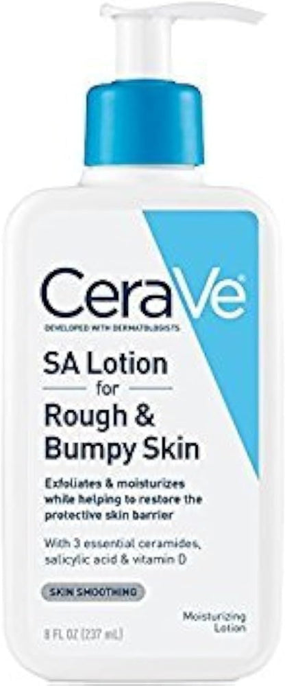 CeraVe SA Lotion for Rough & Bumpy Skin | Vitamin D, Hyaluronic Acid, Lactic Acid & Salicylic Acid Lotion | Fragrance Free & Allergy Tested | 8 Ounce