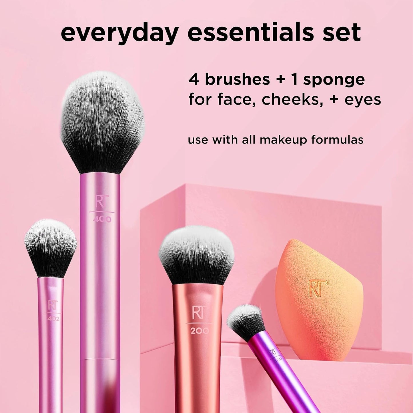 REAL TECHNIQUES The Everyday Essentials set from gives you 5 essential tools to master any look tapered, soft and fluffy bristles. Blend powder blush evenly for a smooth, natural look