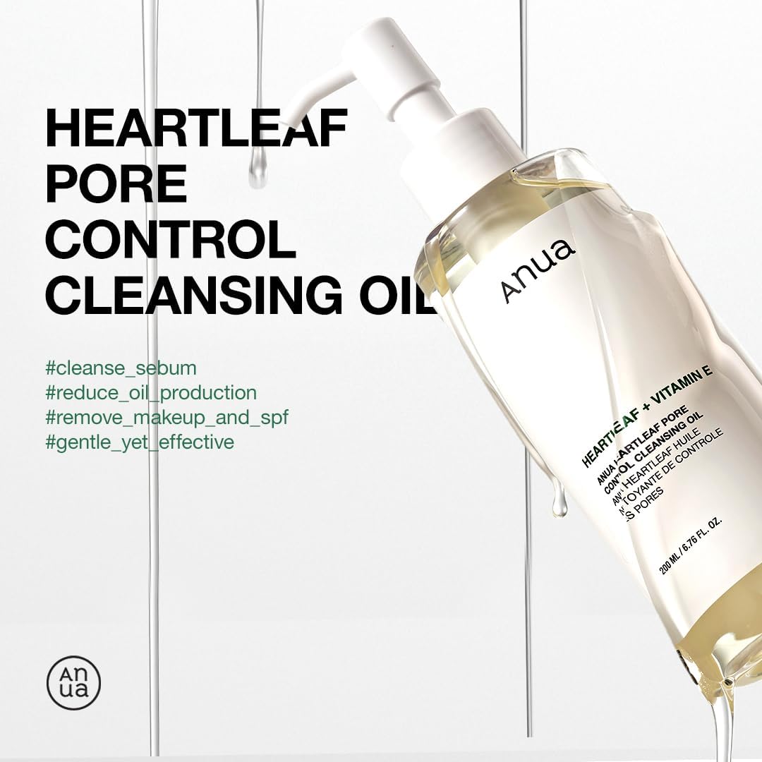 Auna Heartleaf Pore Control Cleansing Oil Korean Facial Cleanser, Daily Makeup Blackheads Removal 6.76 fl oz(200ml)