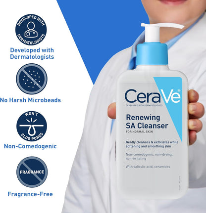 CeraVe SA Cleanser Salicylic Acid Face Wash with Hyaluronic Acid, Niacinamide & Ceramides BHA Exfoliant for Face 8 Ounce, multi, 8 Fl Oz