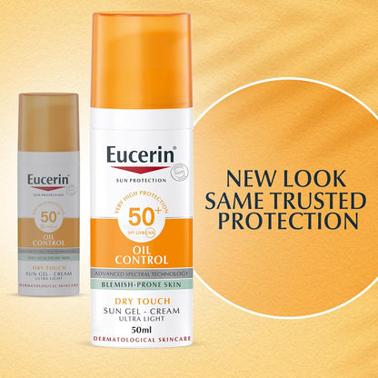 Eucerin Face Sunscreen Oil Control Gel-Cream Dry Touch, High UVA/UVB, SPF 50+, Light Texture Sun Protection, Suitable Under Make-Up, For Blemish-Prone Skin, 50ml