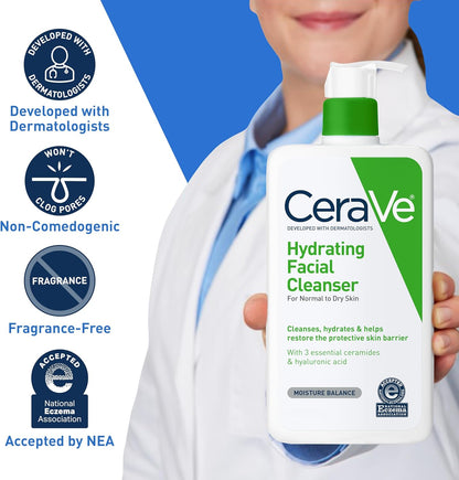 CeraVe Hydrating Facial Cleanser  Moisturizing Non-Foaming Face Wash with Hyaluronic Acid, Ceramides and Glycerin  Fragrance Free Paraben Free  16 Fluid Ounce