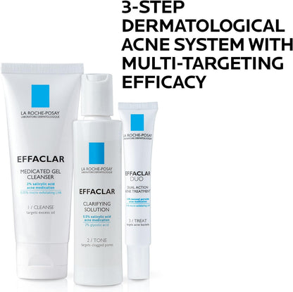 La Roche Posay Effaclar Dermatological 3 Step Acne Treatment System, Salicylic Acid Acne Cleanser, Pore Refining Toner, and Benzoyl Peroxide Acne Spot Treatment for Sensitive Skin, 2-Month Supply