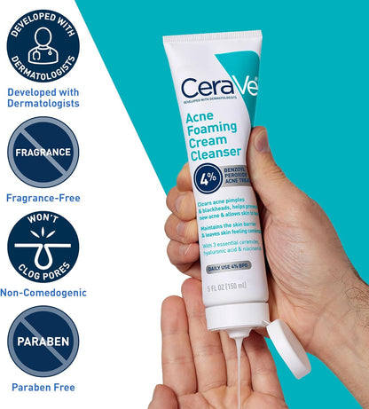 CeraVe Acne Foaming Cream Cleanser, 5 Fl Oz , Packaging may Vary