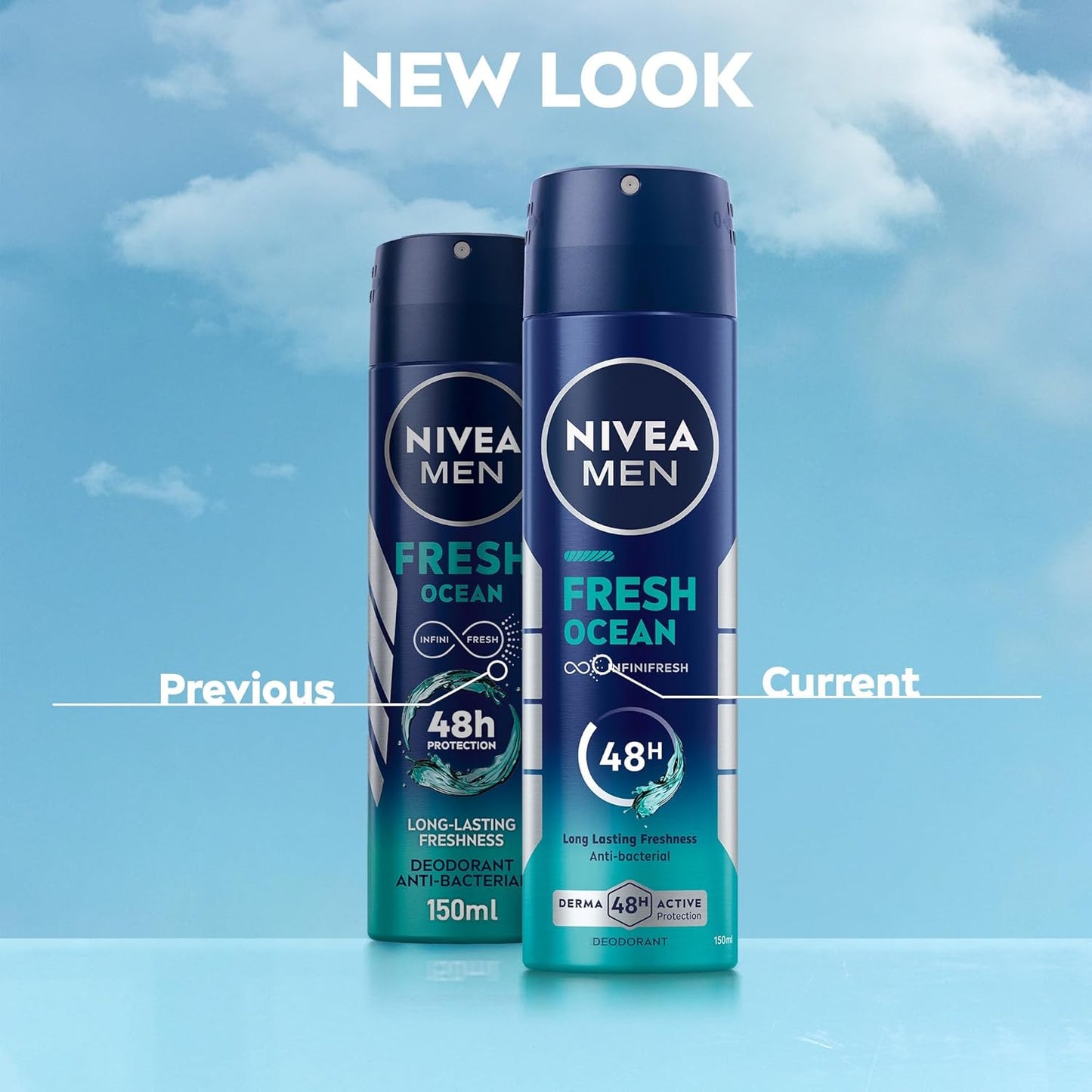 NIVEA MEN Antibacterial Deodorant Spray for Men, Fresh Ocean, 48H Active Protection, with Infini Fresh Formula, Long-Lasting Freshness, 2x150ml, Dual Pack