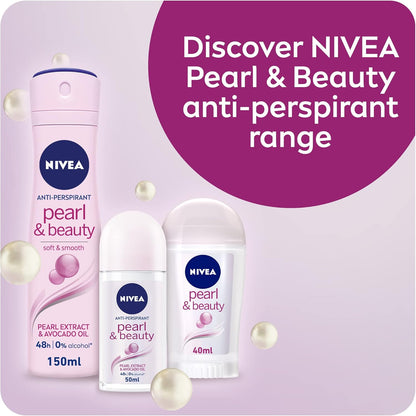 NIVEA Pearl & Beauty Antiperspirant Deodorant Spray for Women, Soft & Smooth, 48H Active Protection, 0% Alcohol, with Pearl Extract and Avocado Oil, 2x150ml, Pack of 2