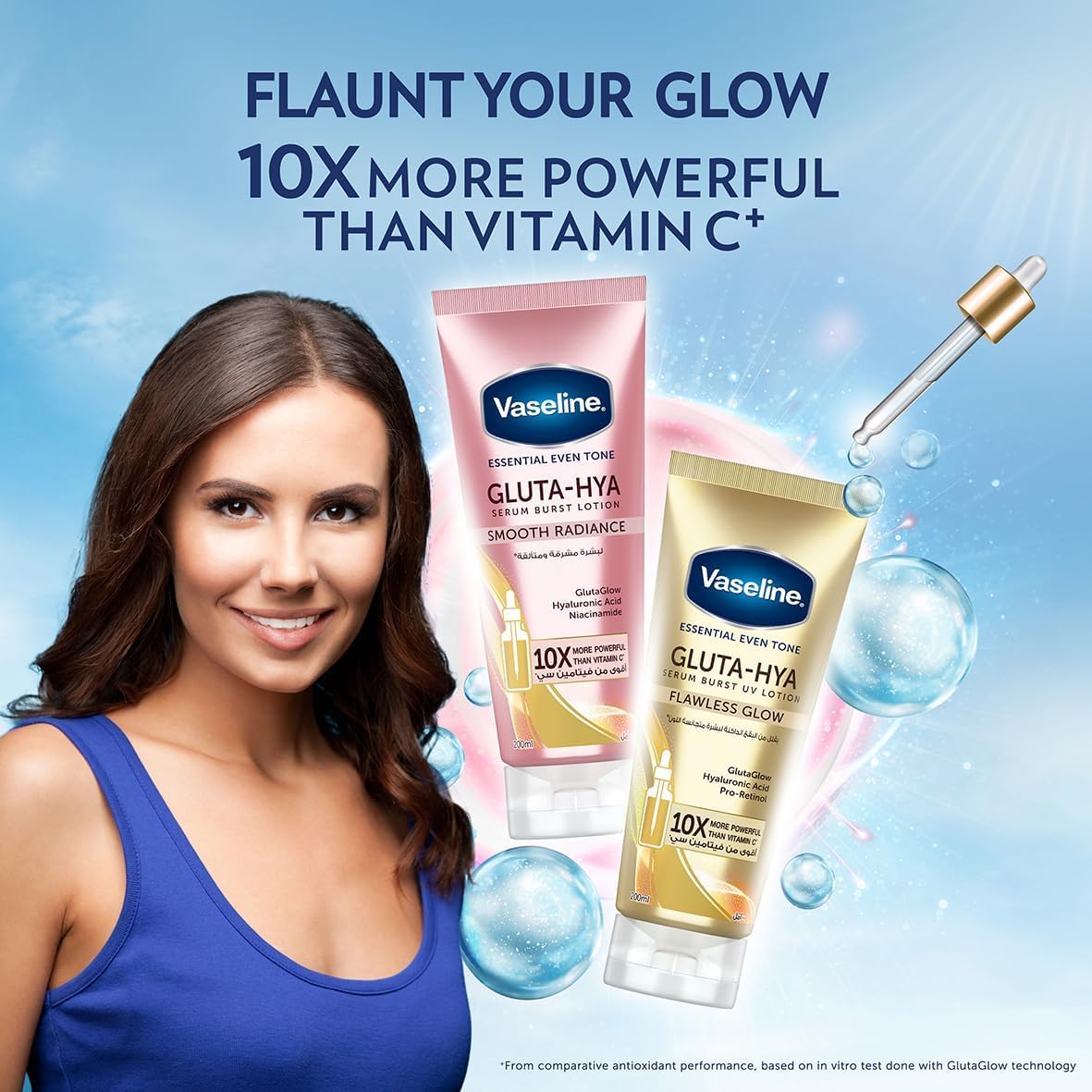 Vaseline Essential Even Tone Body Lotion Smooth Radiance, Gluta-Hya Serum Burst, 10X More Powerful than Vitamin C, Deeply Moisturising, 200ml