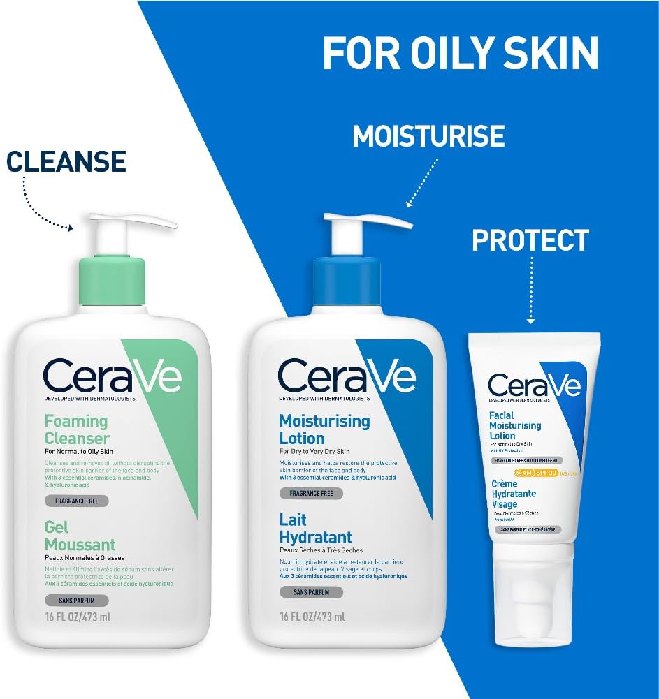 CeraVe Foaming Cleanser  Face and Body Wash for Normal to Oily Skin with Hyaluronic Acid, Niacinamide and Ceramides Fragrance Free Paraben Free  16Oz, 473 ML