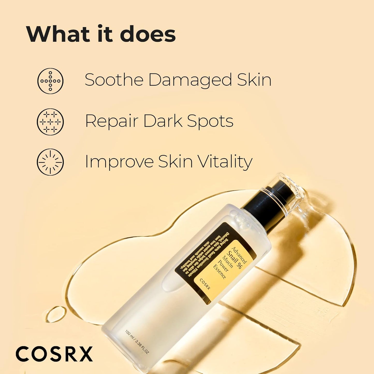 COSRX Advanced Snail 96 Mucin Power Essence , 3.38 Fl Oz (100 ml)