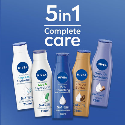 NIVEA Body Lotion for Dry to Very Dry Skin, Rich Nourishing, 5in1 Complete Care, 48H Intense Moisture, 2x400ml, Pack of 2