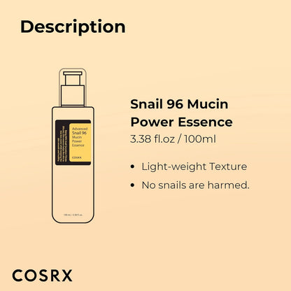 COSRX Advanced Snail 96 Mucin Power Essence , 3.38 Fl Oz (100 ml)